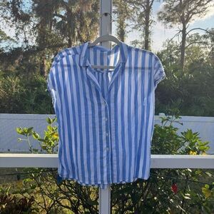 Blue and White Striped Button-Up Shirt
